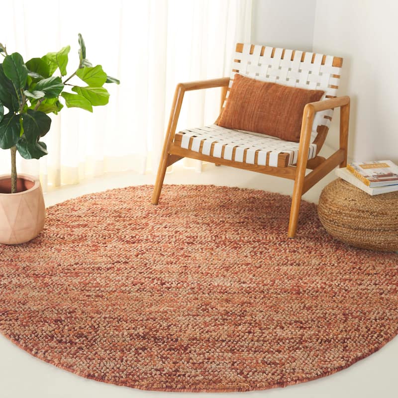 SAFAVIEH Handmade Bohemian Ancilla Jute Rug - 6' Round - Natural/Rust