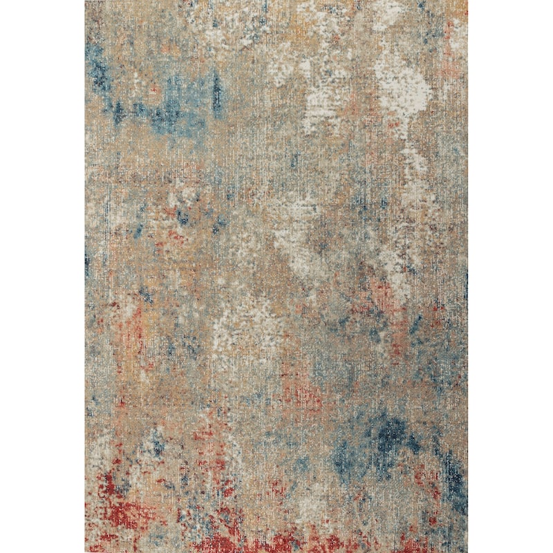 Trellis Beige, Rose, Blue and Red Abstract Indoor/Outdoor Rug - 5'3" by  7'6''
