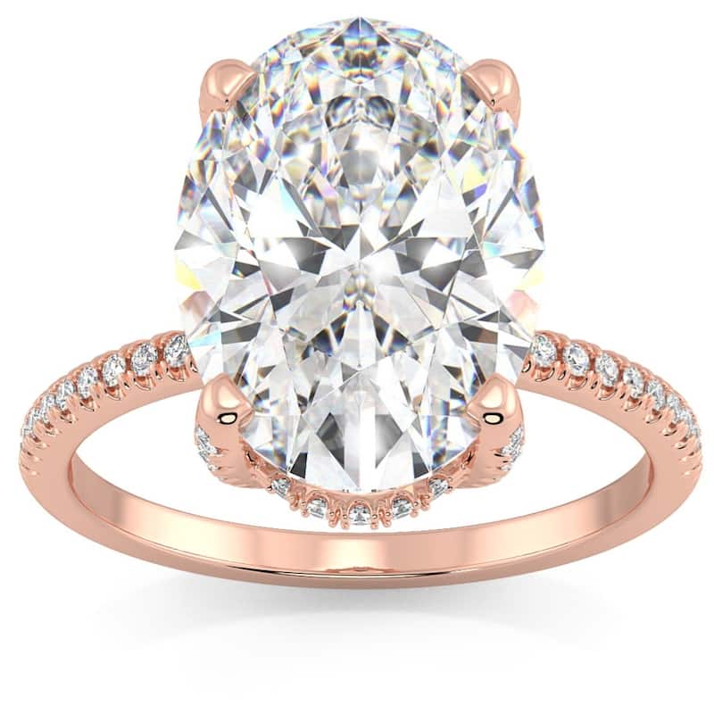 Bliss Diamond Certified 5.33Ct Oval Diamond Side Halo Engagement Ring Gold Lab Grown - 5 - Rose