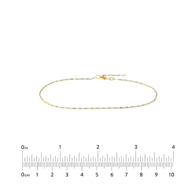 Curata 14k Two-tone Gold 10" 1.2mm Two tone Diamond-cut Lumacina Ankle Bracelet Anklet