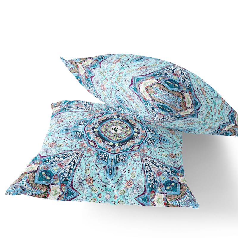 HomeRoots Set of Two 16" X 16" Blue and Pink Blown Seam Floral Indoor Outdoor Throw Pillow - 16.00' X '16.00' X '5.00