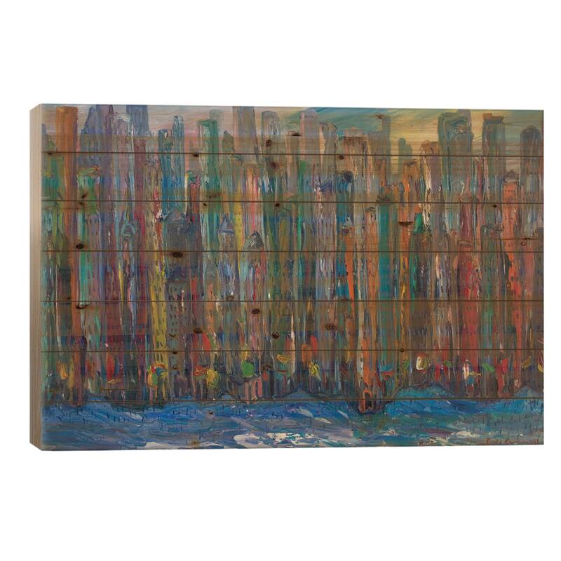 New York City Print On Wood by Peris Carbonell - Multi-Color - 26x40x1.5