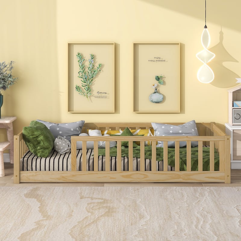 Floor Platform Bed with Fence without Door