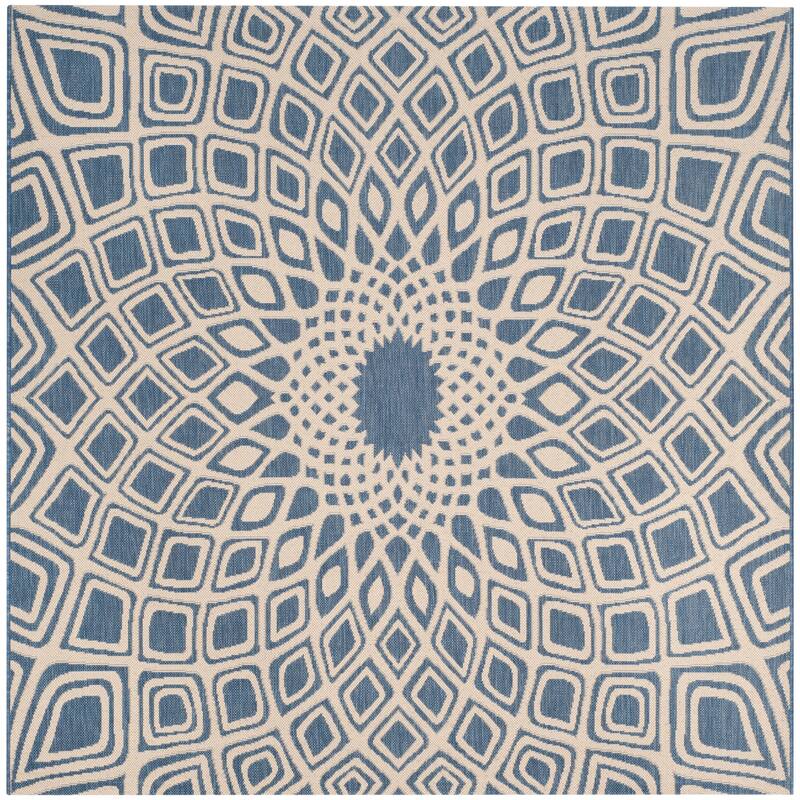 SAFAVIEH Courtyard Marylyn Indoor/ Outdoor Waterproof Patio Backyard Rug - 6'7" x 6'7" Square - Blue/Beige