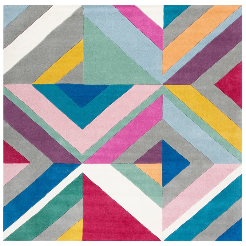 SAFAVIEH Handmade Fifth Avenue Hinrika Mid-Century Modern Wool Rug - 7' Square - Grey/Multi