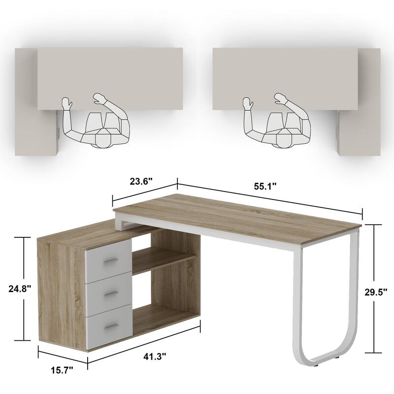 55" L Shaped Desk Writing Computer Desk Storage Workstation 5 Colors