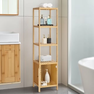 Bamboo Bathroom Rack 5-Layer Multifunctional Adjustable Shelf Natural ...