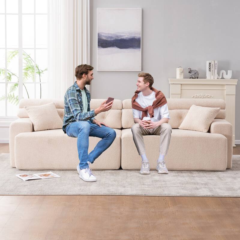 103.2" Fabric 4-Seater Sofa, Raised Back, 2 Pillows and Deep Seat Design