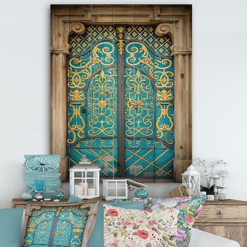 Designart 'Old-European Door Vintage' Pine Print - Multi-color