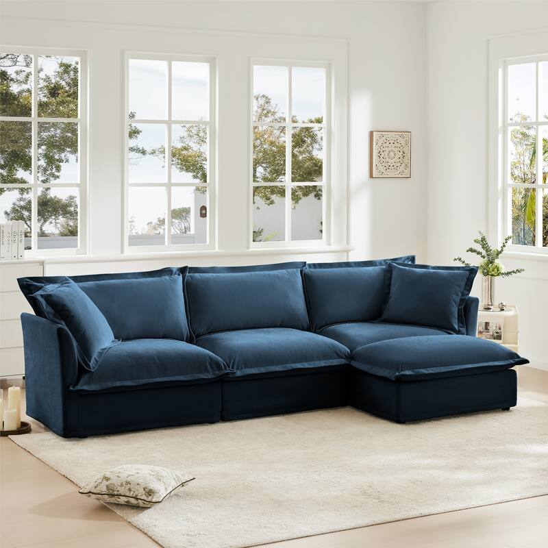120" Oversized Sectional Sofa Couch w/ Removable Ottoman & 2 Pillows