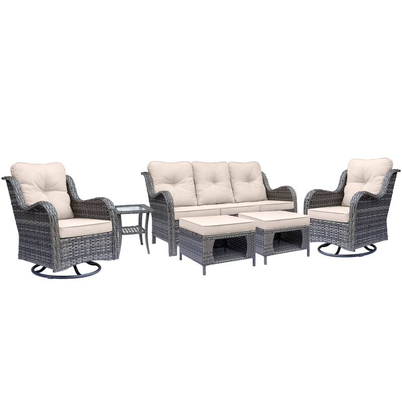 Outdoor Wicker Patio Conversation Seating Sofa Sets with Swivel Chairs