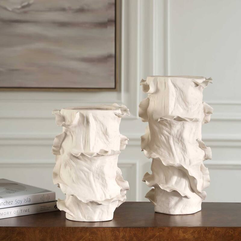 Uttermost Ripple Crest White Vases Set/2