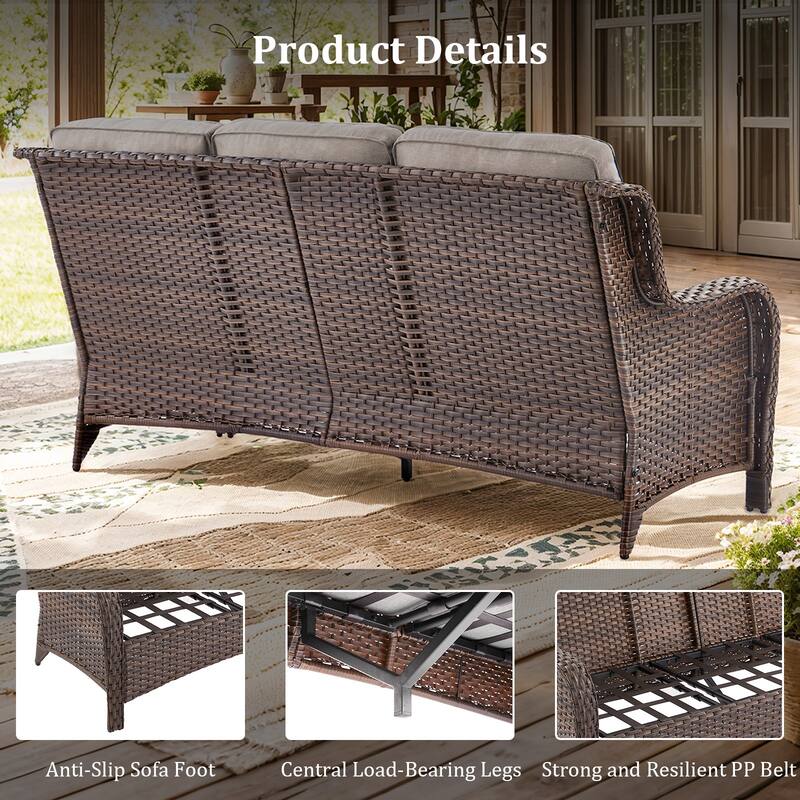 Pocassy 8/9PCS Patio Sofa Swivel Chair with 30" Fire Pit Tab;e