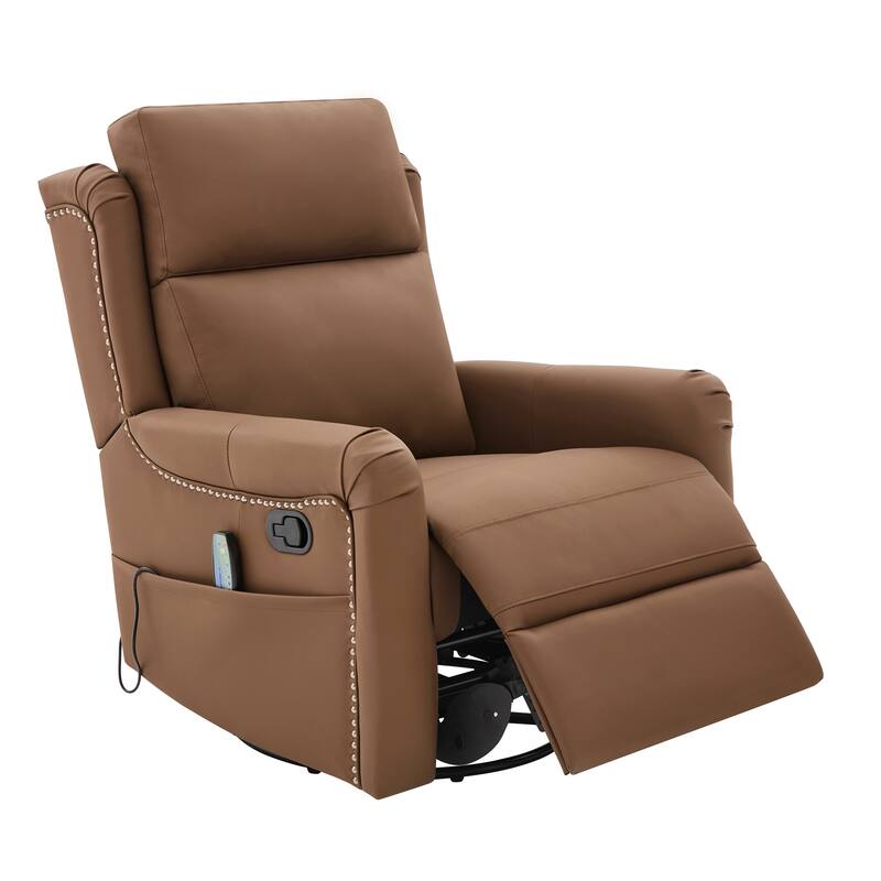 Christopher Knight Home - Modern Upholstered Swivel Recliner Chair with 8-Point Massage, Heating, and Storage Pocket