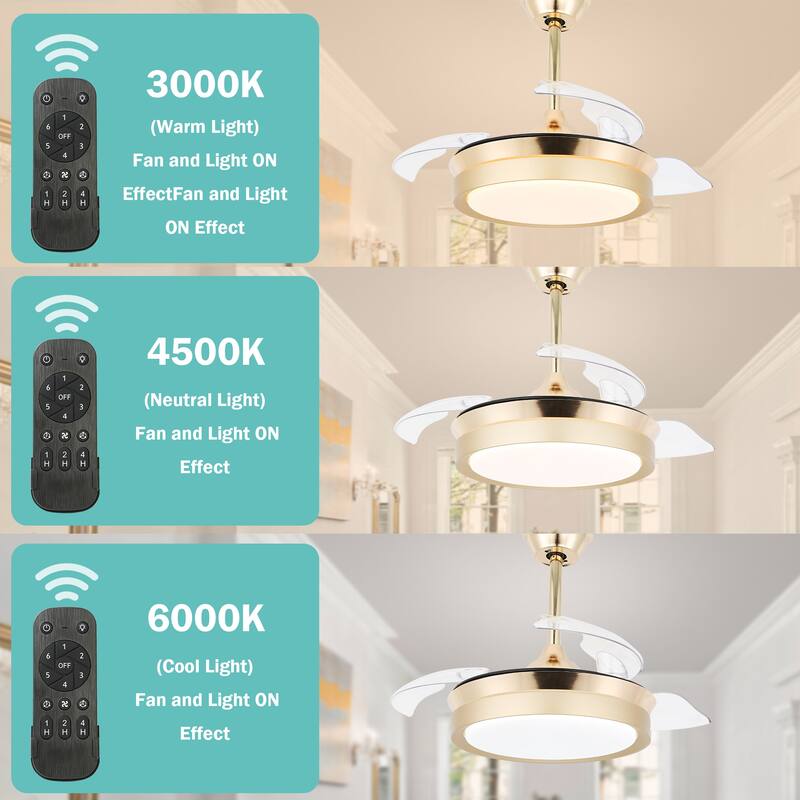 Oaks Aura Modern 36in. LED Light Memory Retractable Ceiling Fan with Light, 6-Speed,Dc Motor Technology, Remote Control