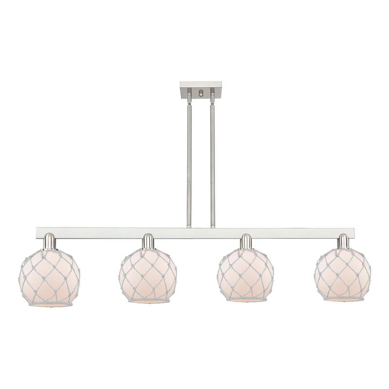 Innovations Lighting Endless Possibilities Arcadia - Farmhouse Rope - 4 Light 51" Stem Hung Island Light - White Glass with White Rope/Brushed Satin Nickel