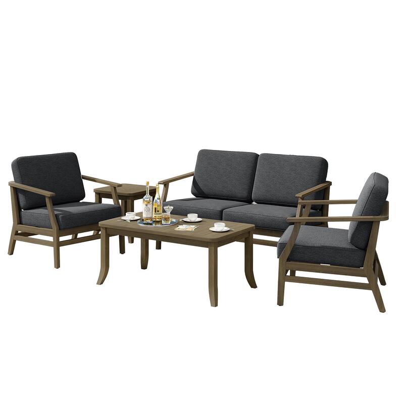 Teak Outdoor Patio Seating Set with Loveseat, Chairs and Tables (5-Piece)