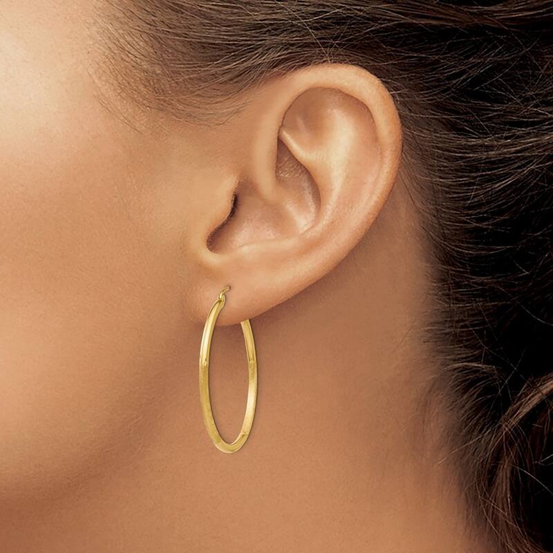 Curata 10k Yellow Gold 2mm Satin and Sparkle Cut Round Hoop Earrings - 13mm - 65mm