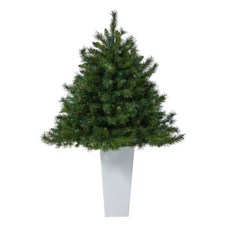 4.5ft Artificial Christmas Tree with Lights & Planter - Holiday Decor - Green - 48