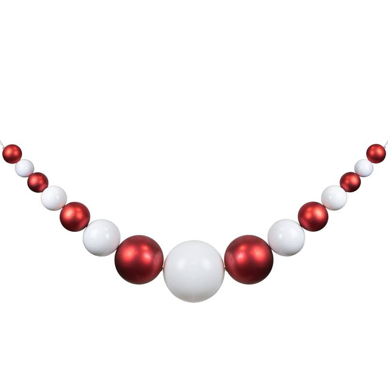 6' Red and White Shiny and Matte Shatterproof Ball Christmas Swag