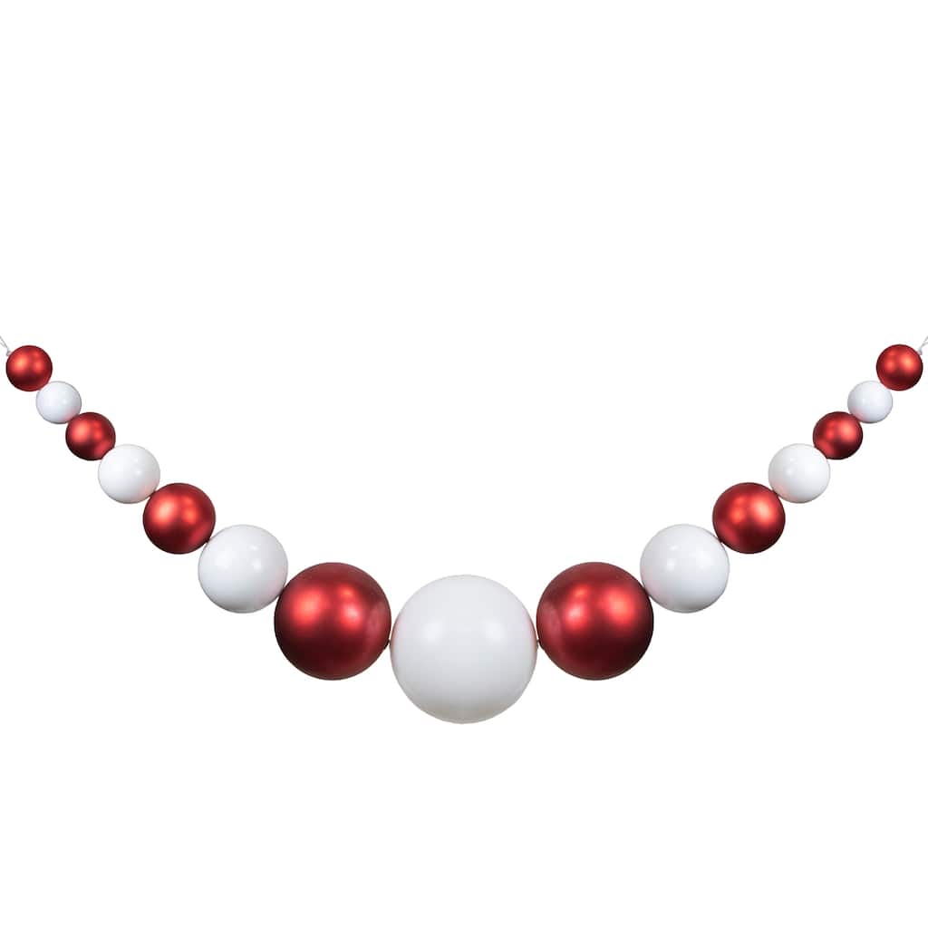 6' Red and White Shiny and Matte Shatterproof Ball Christmas Swag