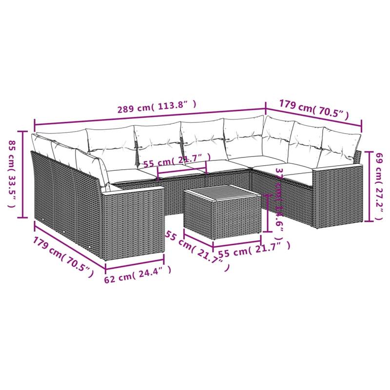 vidaXL 9 Piece Patio Sofa Set with Cushions Black Poly Rattan