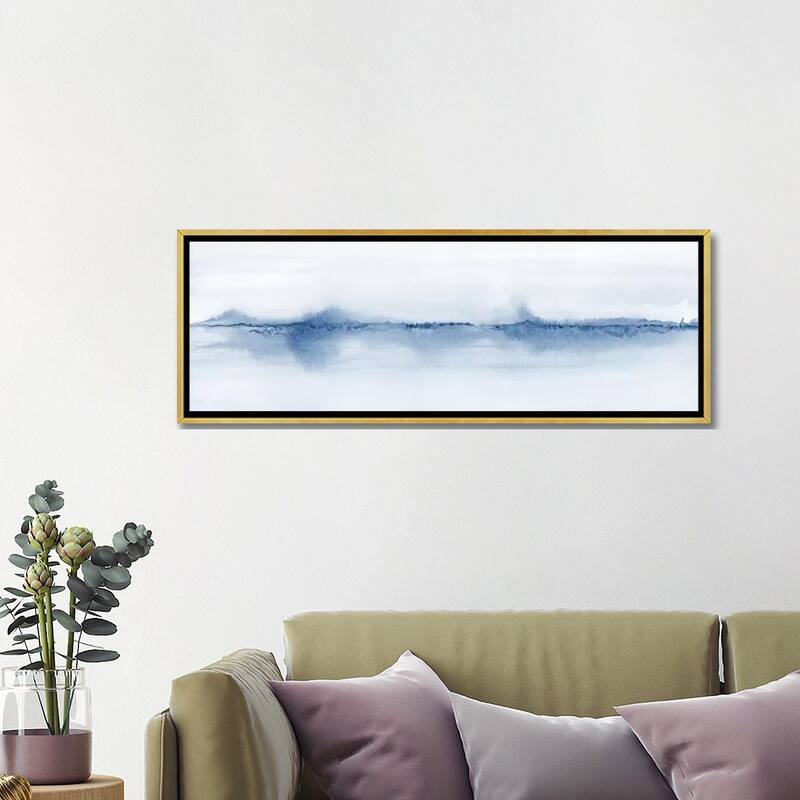 iCanvas "Watercolor Landscape V - Shades Of Blue - Panoramic" by Nouveau Prints Framed Canvas Print