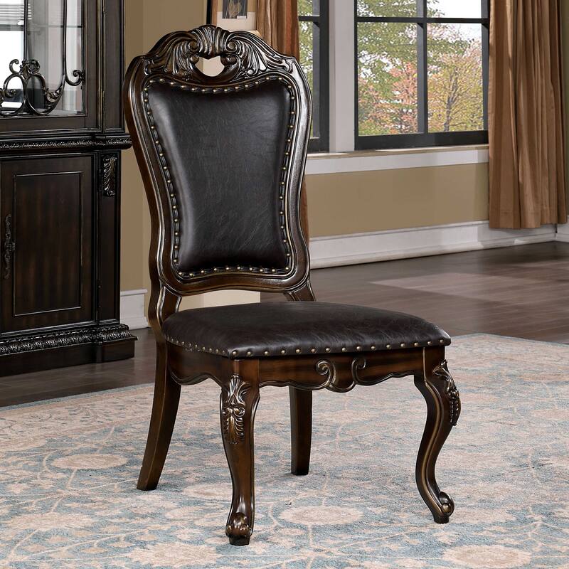 Abeni Traditional Walnut Solid Wood Nailhead Trim Side Chairs (Set of 2) by Furniture of America - Walnut