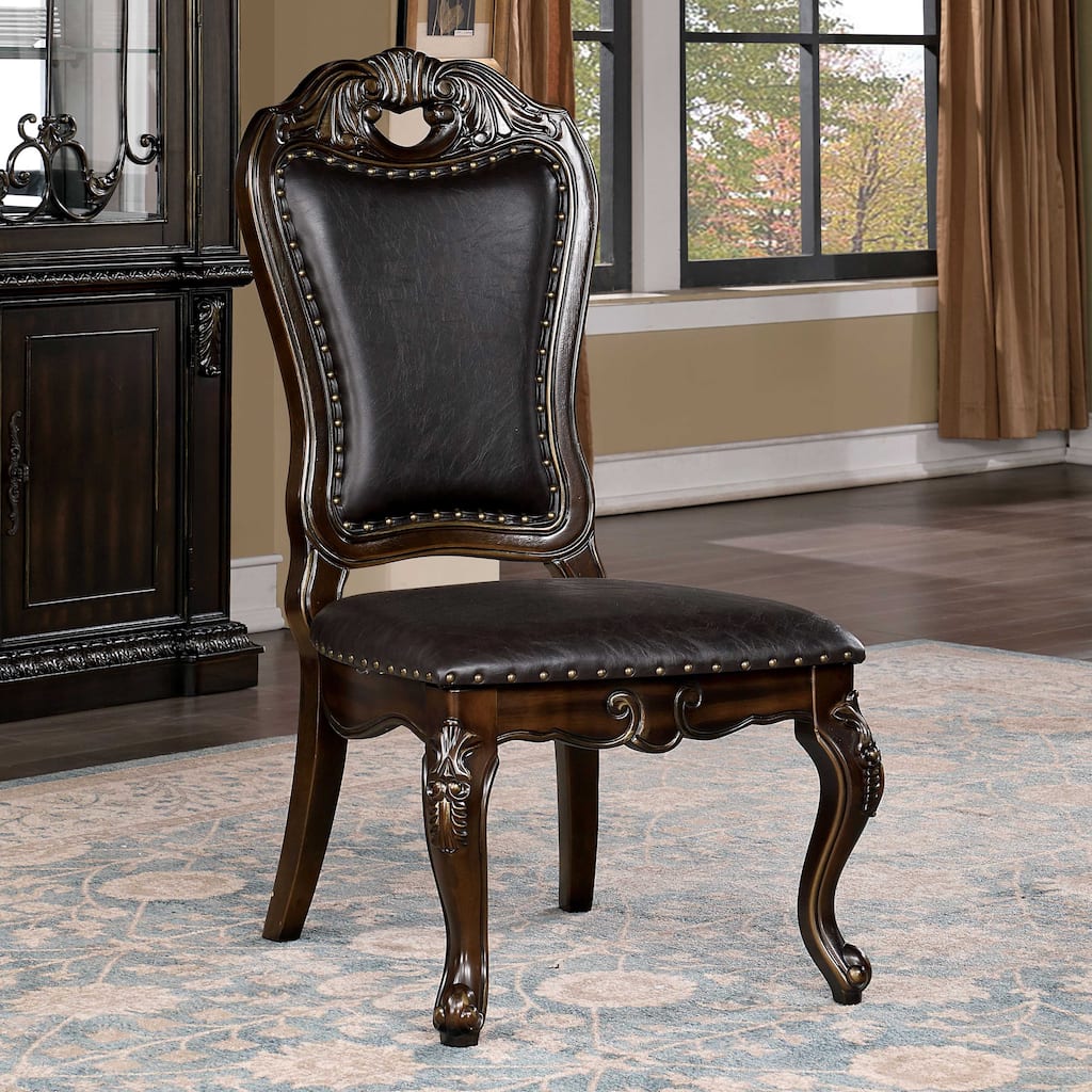 Abeni Traditional Walnut Solid Wood Nailhead Trim Side Chairs (Set of 2) by Furniture of America