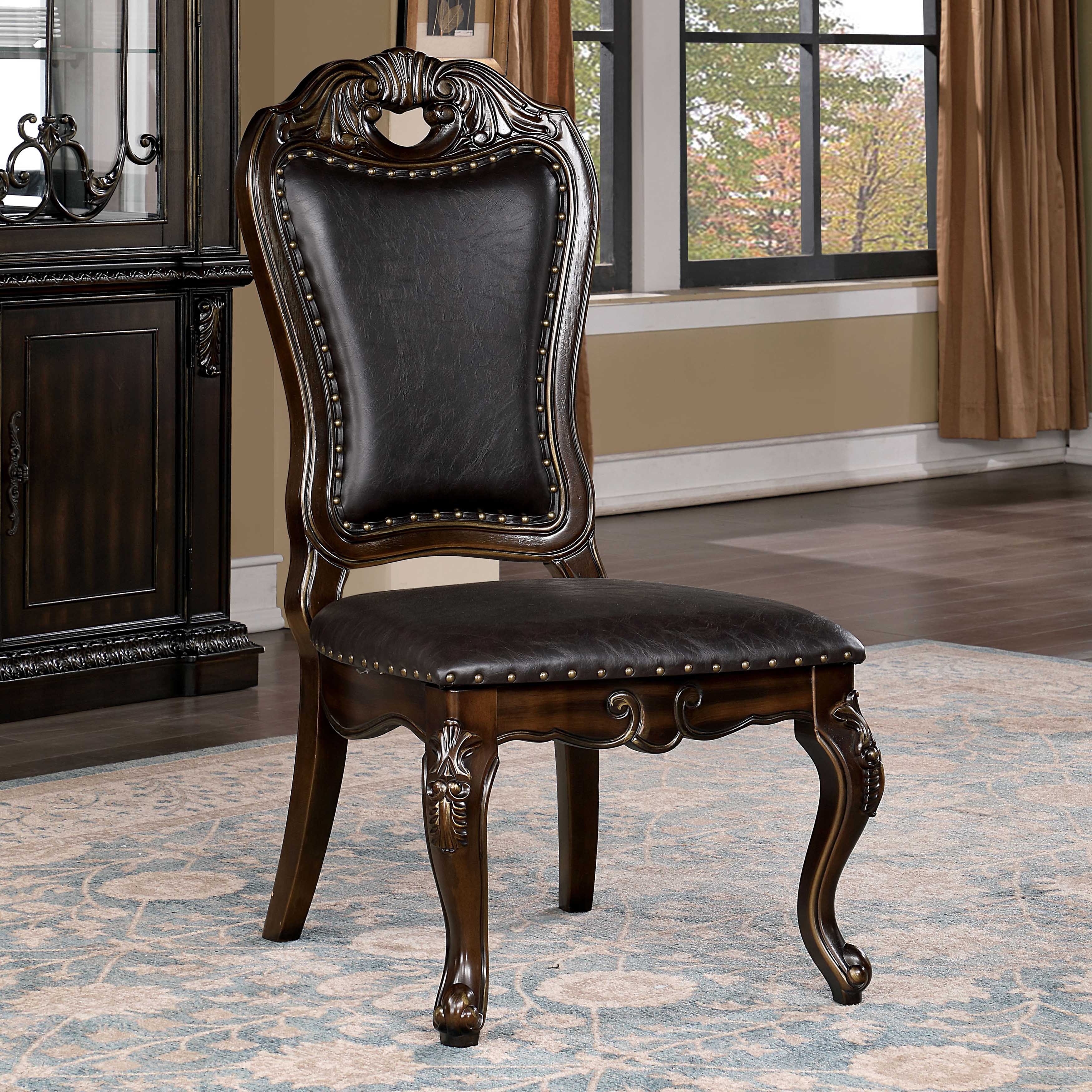 Furniture of America Abeni Traditional Walnut Solid Wood Nailhead Trim Side Chairs (Set of 2)