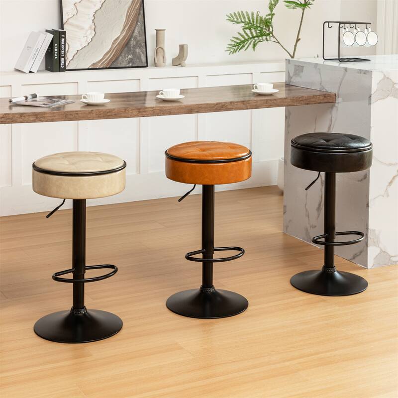 Set of 2 Faux Leather Height Adjustable Counter Height Swivel Barstool