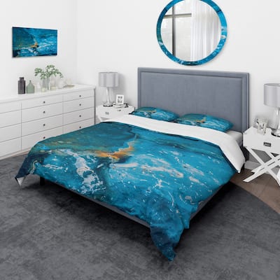 Designart 'Abstract Marble Composition In Blue I' Modern Duvet Cover Set