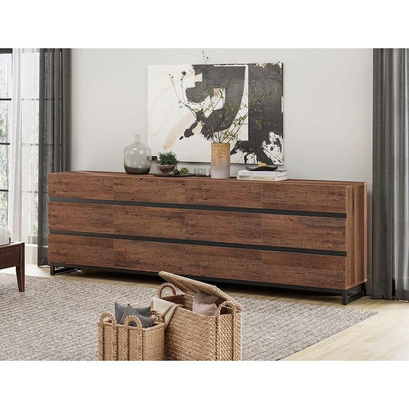 WAMPAT Dresser for Bedroom, Closet Organizers and Storage with Drawers, Chest of Drawers with Metal Base, Modern Wooden Dresser - Brown - 12-drawer