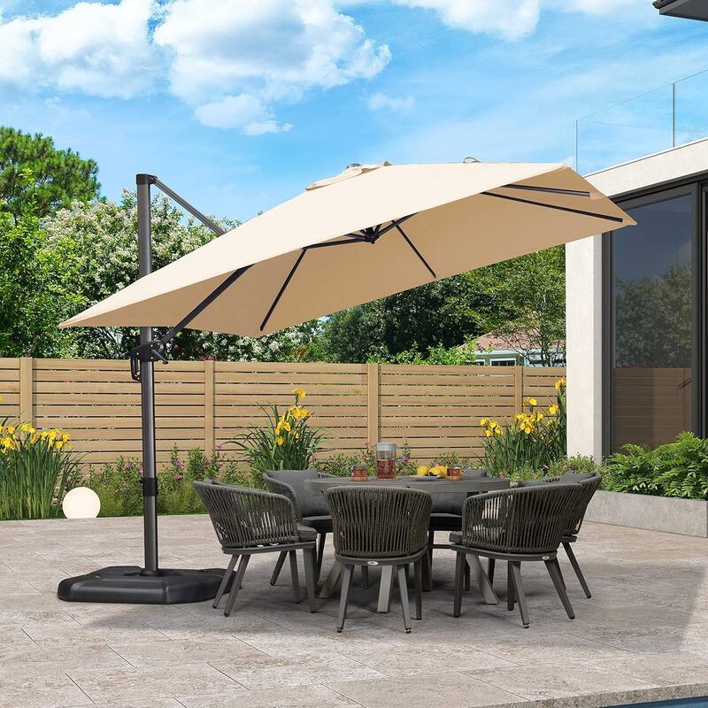 PURPLE LEAF 10 ft Square 360 Degree Rotation Patio Cantilever Umbrella - Beige