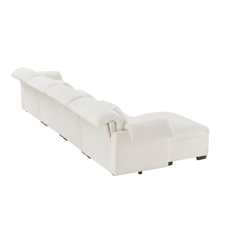 154.7" Velvet L-Shaped Sectional Sofa with Cloud Cushions & Ottoman