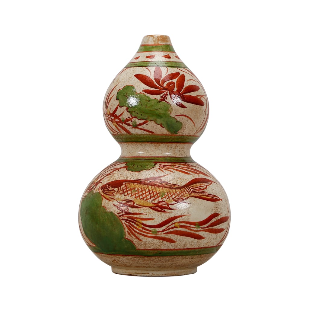 Artissance 12" Hand Painted Sunflower And Fish Gourd Vase - 7.5" L x 7.5" W x 12.2" H