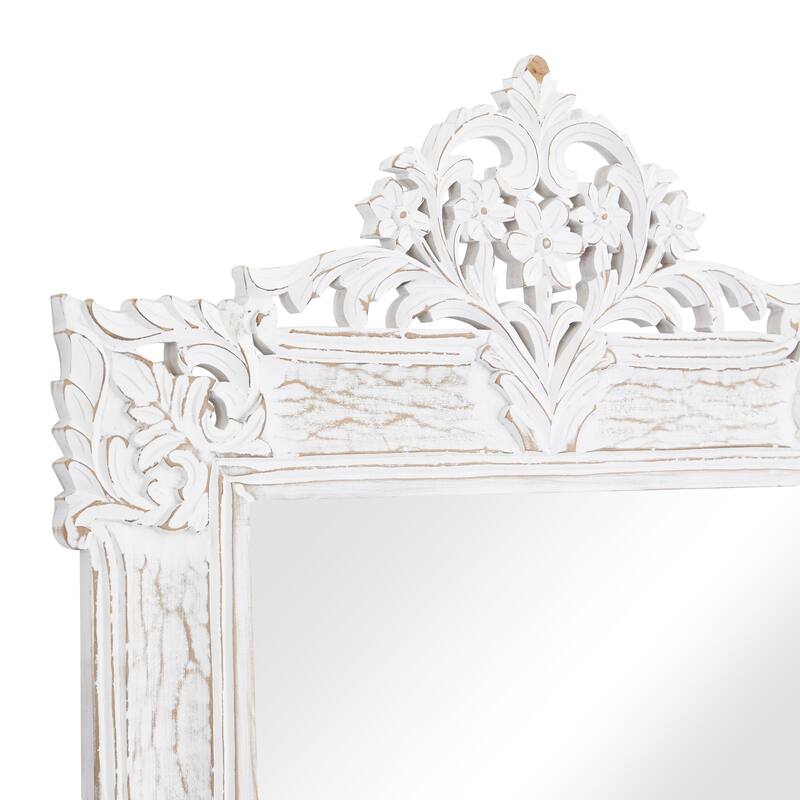 Wood Floral Intricately Carved Acanthus Room Wall Mirror - White - Roche River Decor