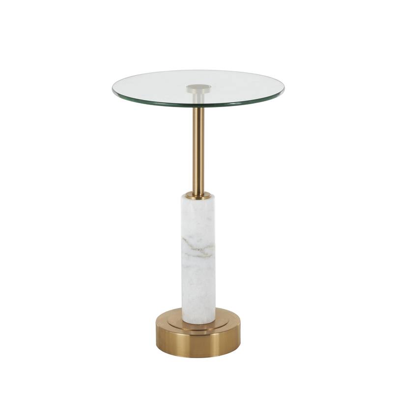 Marble Round Accent Table with Gold Metal Rod and Base - White or Black - Roche River Decor