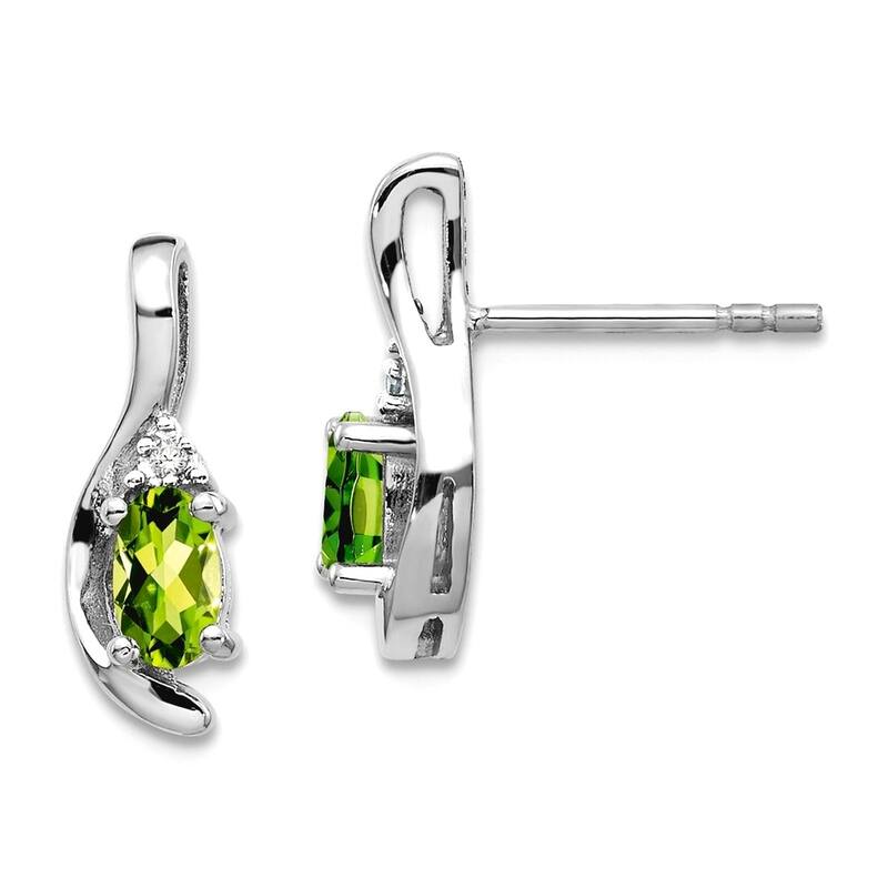 Curata 14k White Gold Natural Gemstone Diamond Teardrop Earrings - 14x5mm - Peridot