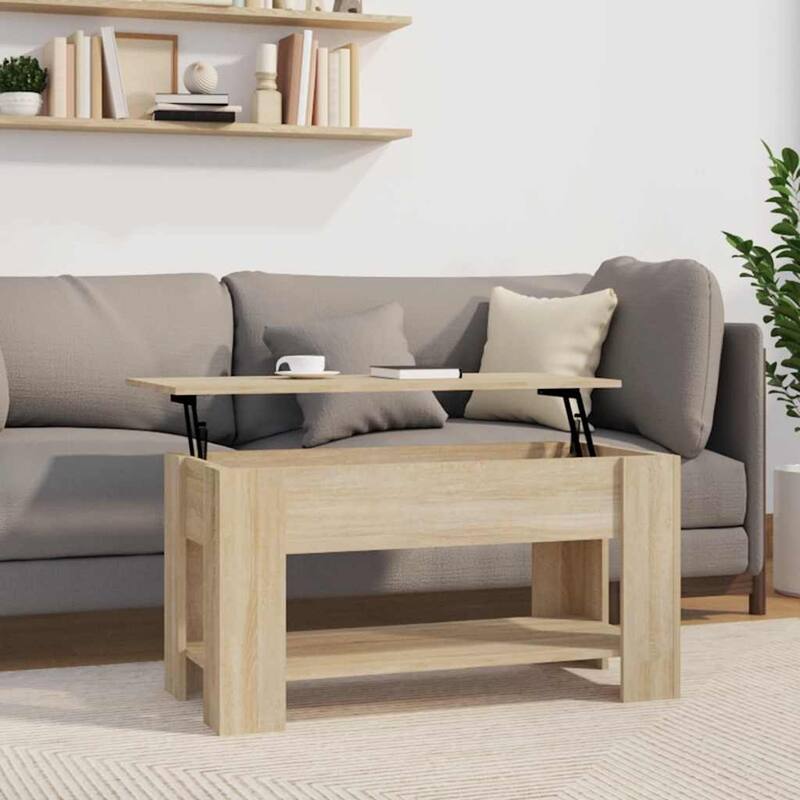 vidaXL Coffee Table Lift Top End Table Accent Side Sofa Table Engineered Wood - 39.8" x 19.3" x 20.5" - Sonoma oak