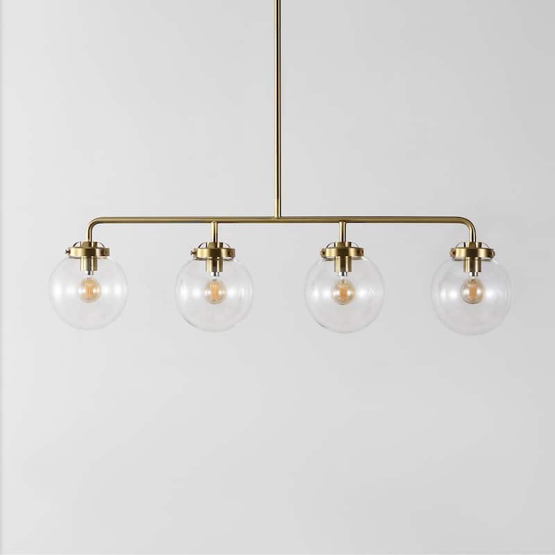 SAFAVIEH Lighting Tuija 34" Rustic Pendant (4-Bulb) - 6" W x 34" D x 49" H - Brass Gold/Clear - 6Wx34Dx49H