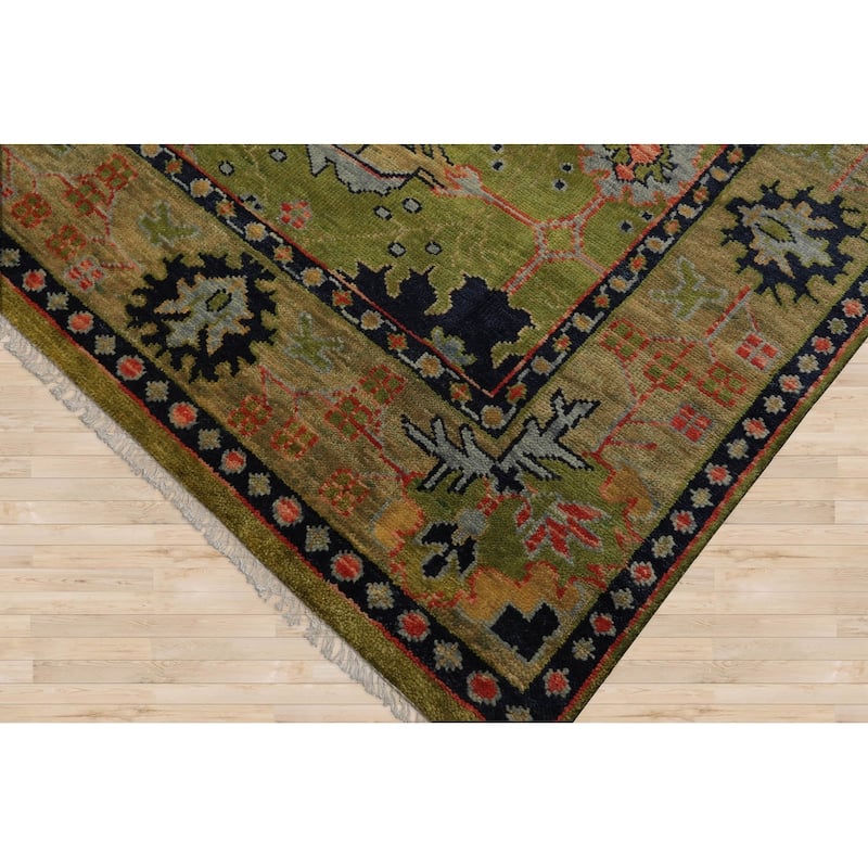 Hand Knotted Green Turkish Oushak Wool Traditional Oriental Rug