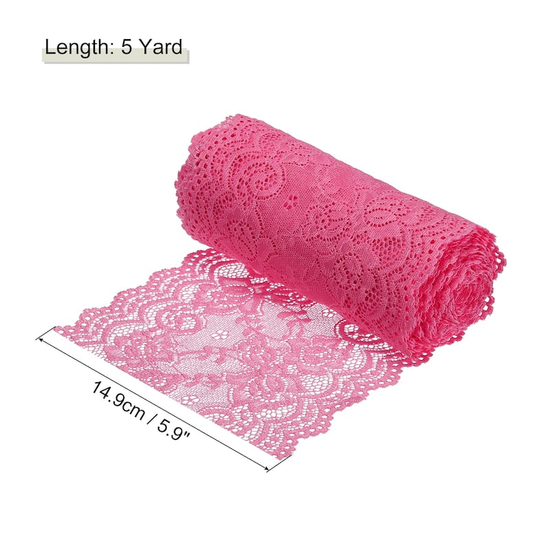 6 Inch Wide 5 Yard Lace Ribbon Floral Pattern Lace Trim Ribbon - Rose Red