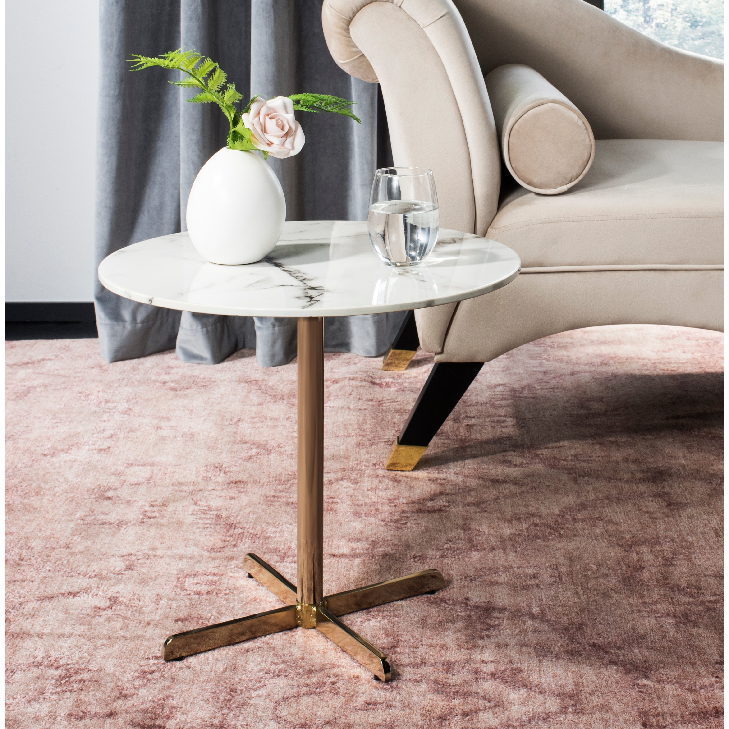 SAFAVIEH Peggy White/ Brass Round Side Table - 19.6" x 19.6" x 17.8" - 20Wx20Dx18H