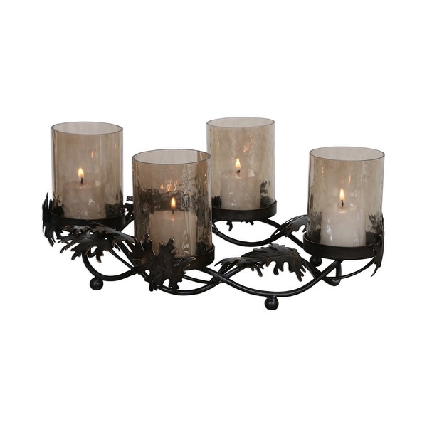 7” Black Elora Cast Leaves Candelabra - N/A