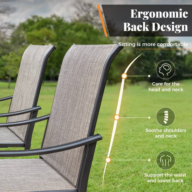 MAISON ARTS 7-Piece Patio Dining Set, 4 Textilene Fabric Armchairs and 2 Textilene Swivel Chairs with Rectangle Metal Table