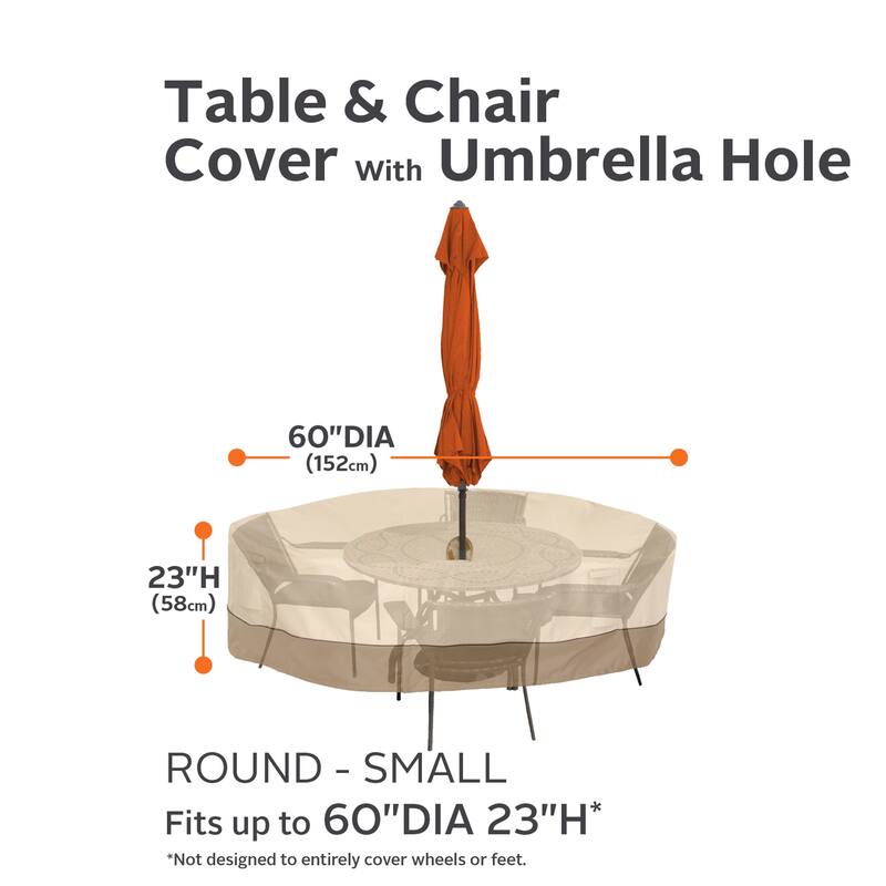 Classic Accessories Veranda Water-Resistant 60 Inch Round Patio Table & Chair Set Cover with Umbrella Hole