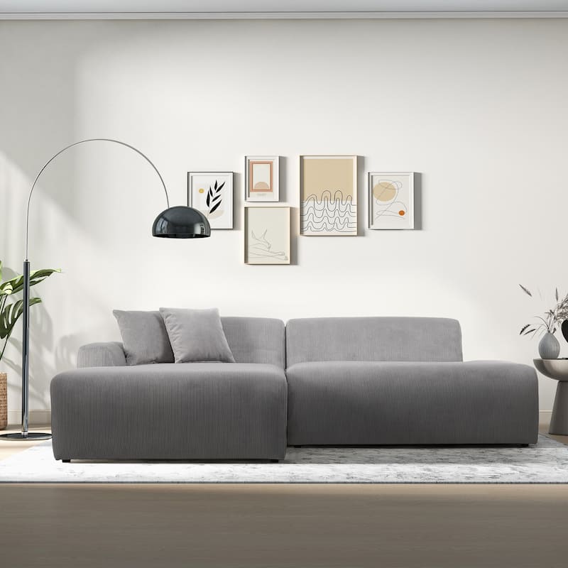 Daron Mid-Century Modern Sectional Corduroy Sofa - Light Grey - Left Facing