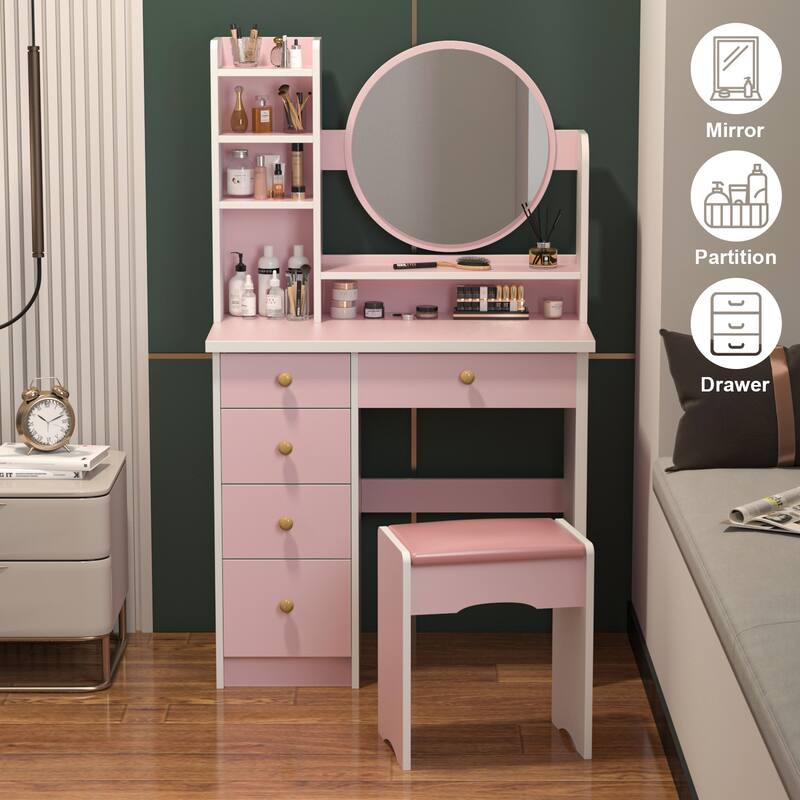 31.5" Wide Makeup Vanity Set with Stool and Mirror - 31.5"W