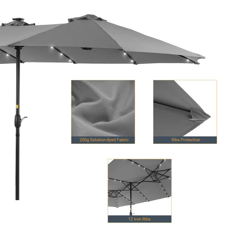 LIVOOSUN 15×9FT LED Double-sided Patio Umbrella with UPF50+ and Handle, and Wind-Resistant Design——Experience Outdoor Comfort